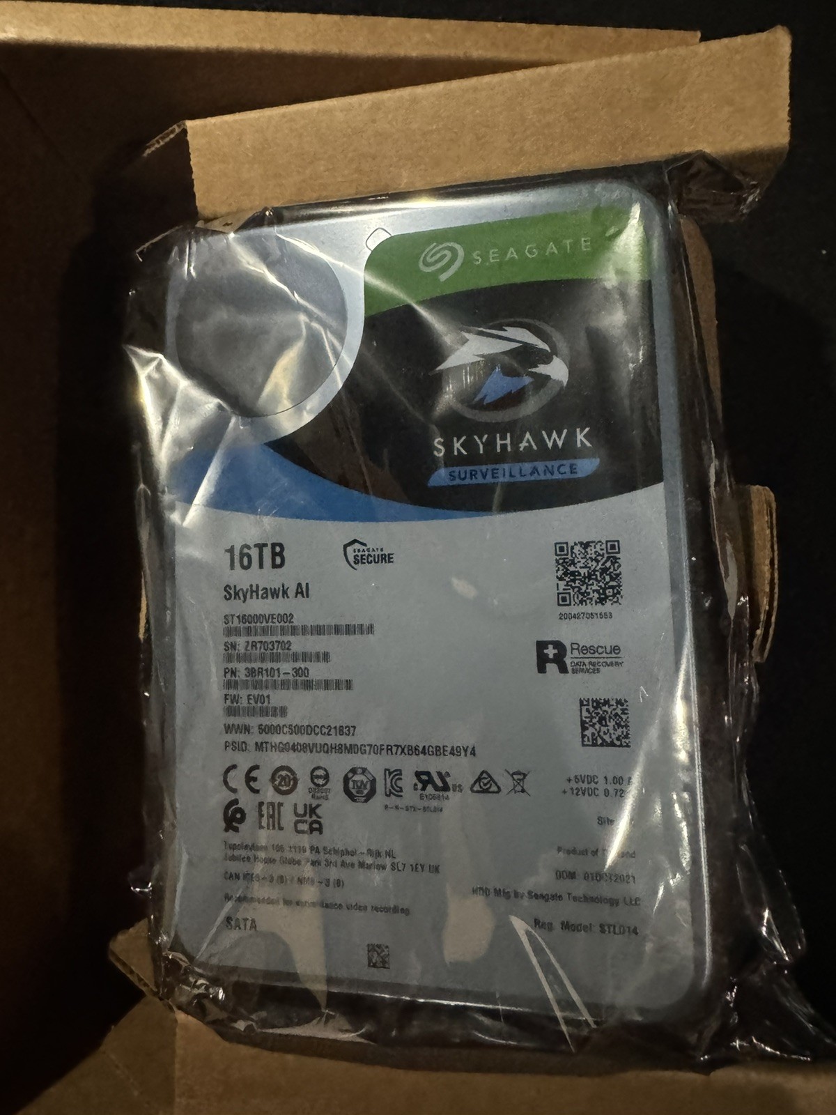 Seagate Skyhawk AI, 16TB, Video Internal HD, 6Gb/s, 512MB Cache (ST16000VE002)