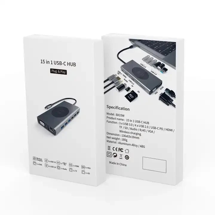 15 in 1 USB C Multiport Adapter Hub MacBook Pro Air HDMI 4K 3.0 Wireless Charger