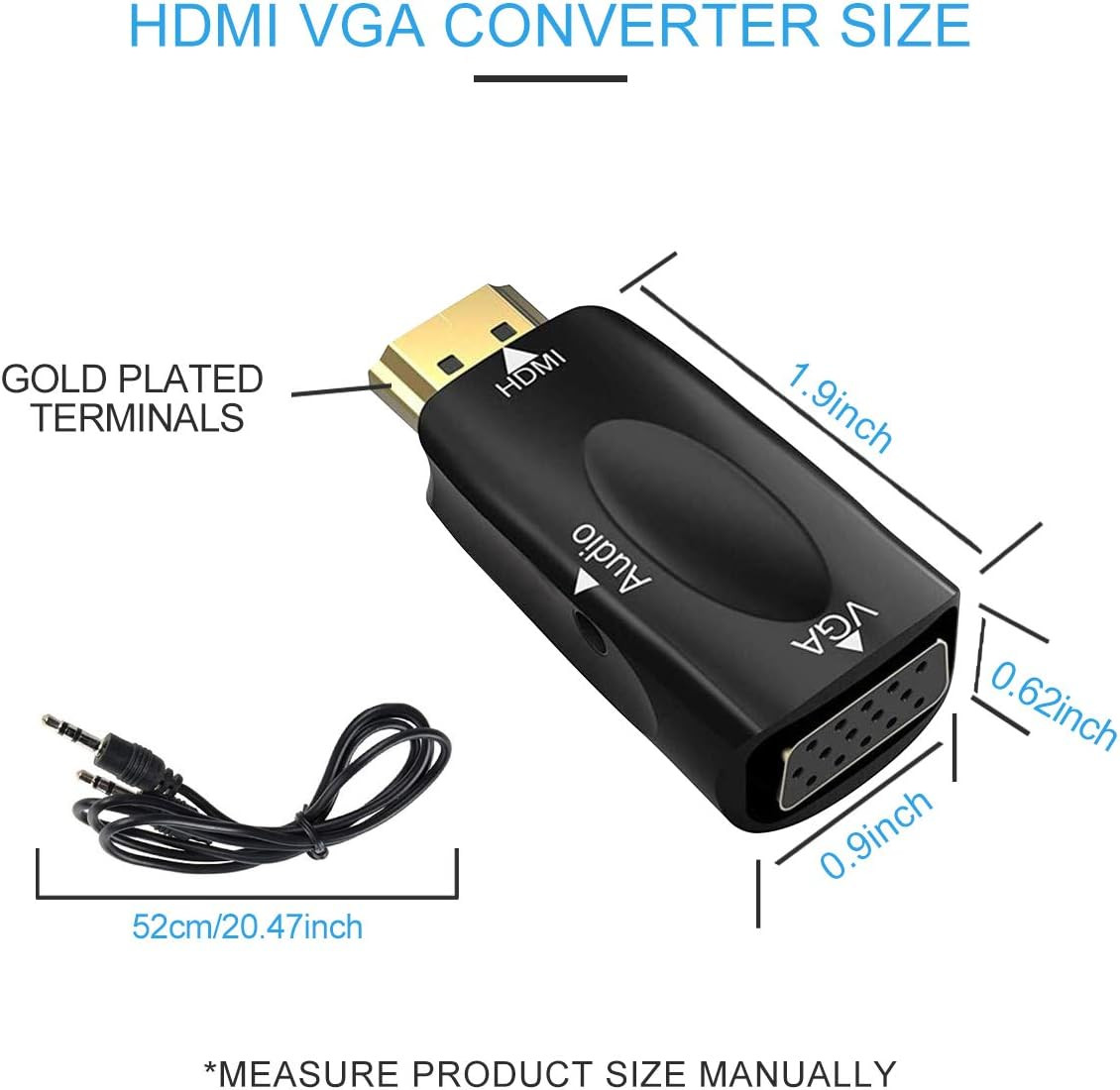 HDMI to VGA Adapter Converter with 3.5Mm Audio Jack Cable for Older