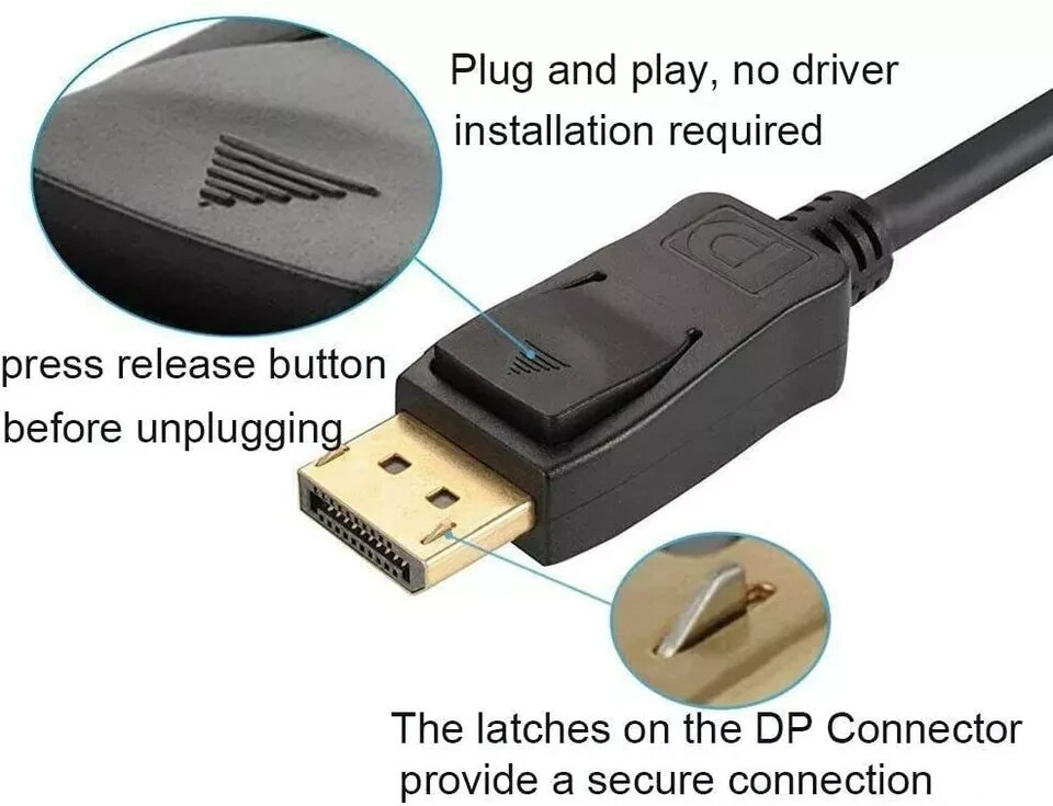 Displayport to Display Port Cable DP Male to Male Cord 4K 60hz HD 6ft/10ft/15ft