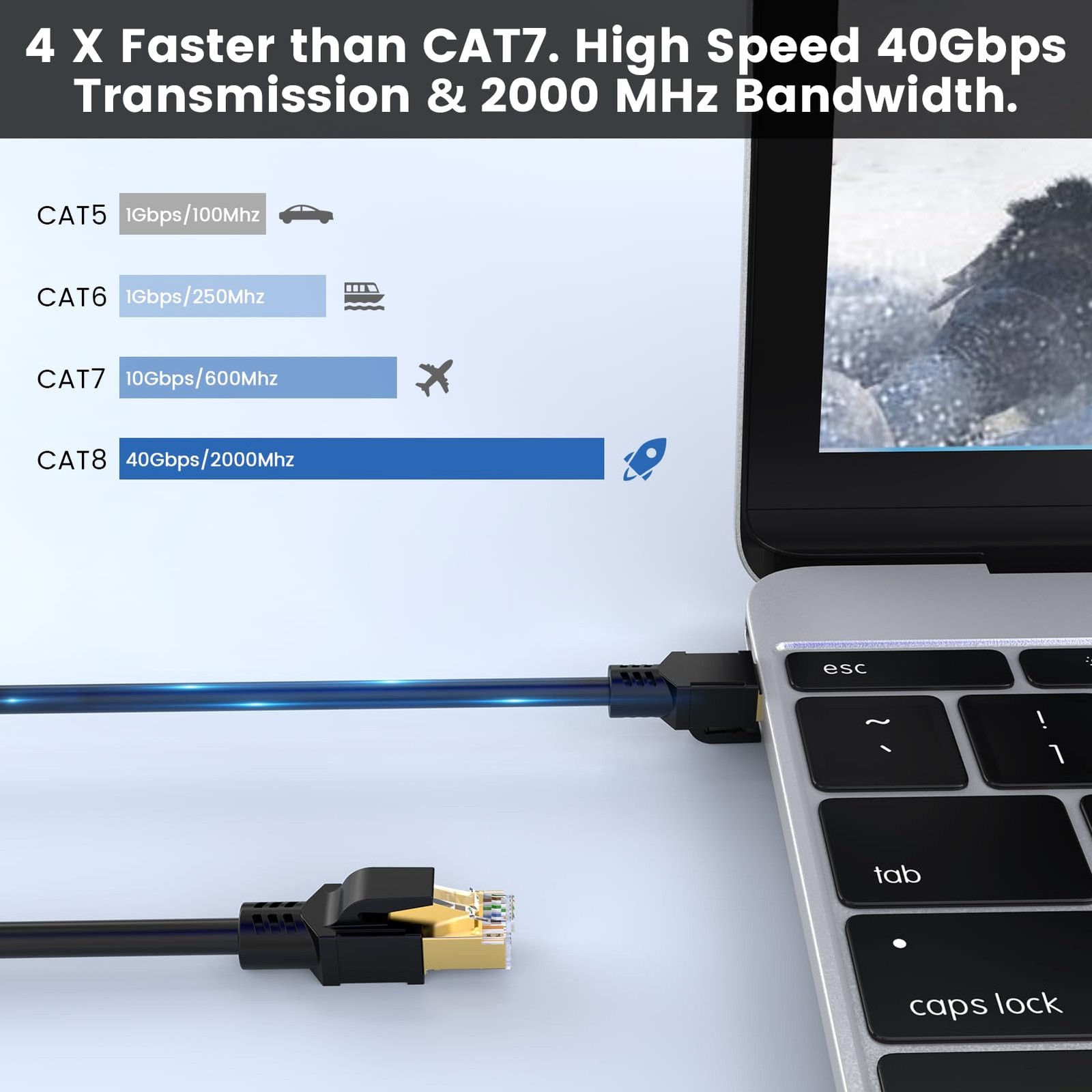 Cat 8 Ethernet Cable 6 Ft High Speed Network Cable 40gbps 2000mhz 26awg Heavy Du