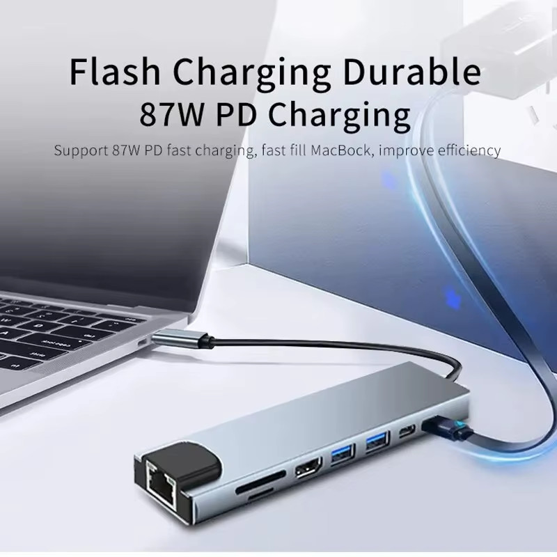 8 in1 Type C to USB-C 4K HDMI USB 3.0 Hub Adapter Cable Lead For MacBook Samsung