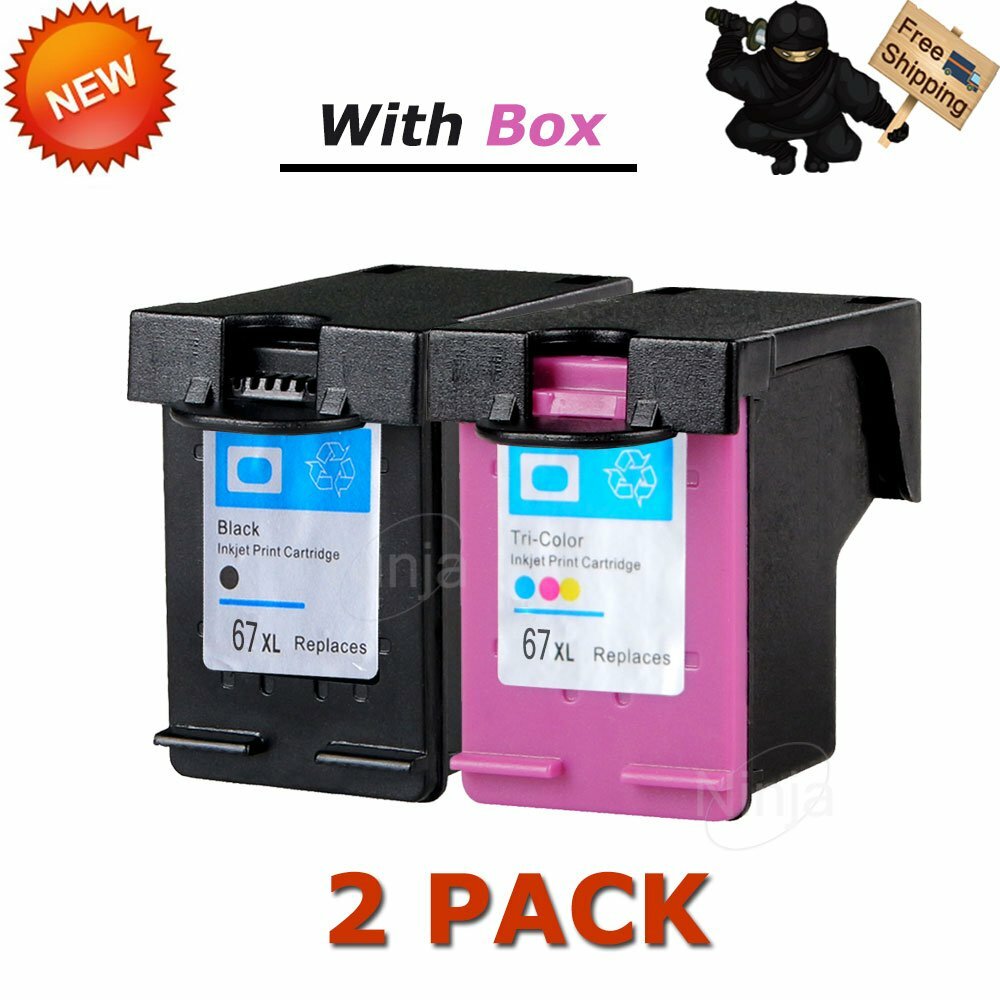 Two PK Black & Color Ink Cartridge For HP 67XL DeskJet Plus 4140 4152 4155 4158