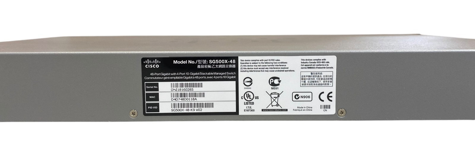 Cisco SG500X-48-K9 V02 48 Port Managed Gigabit Network Switch