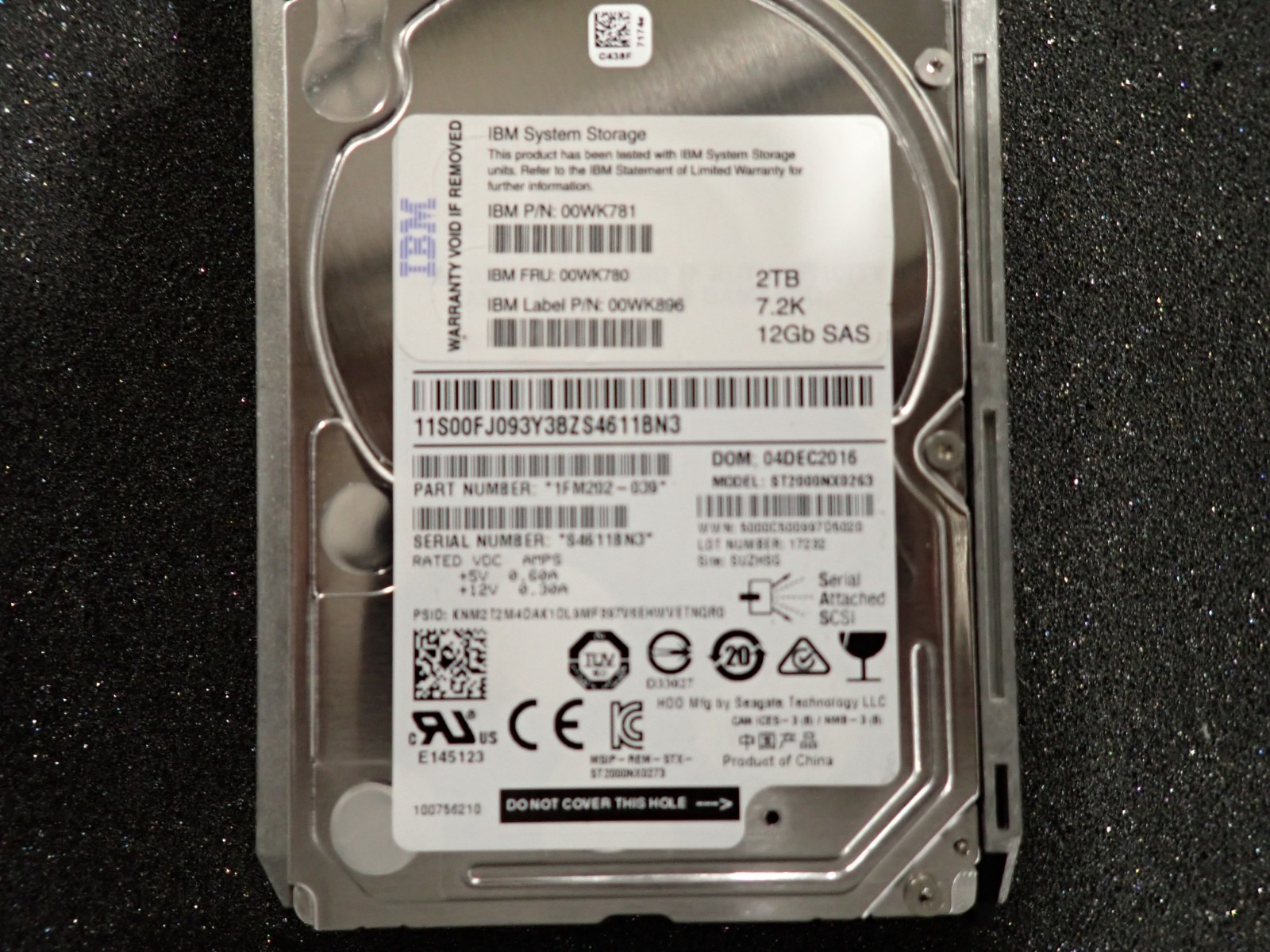 IBM 00WK780 2TB 10K RPM SAS 12Gb/s Nearline NL HDD Internal Hard Disk Drive