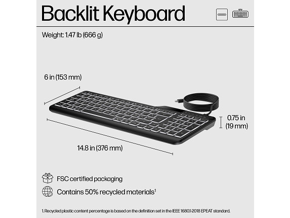 HP 400 Backlit Wired Keyboard