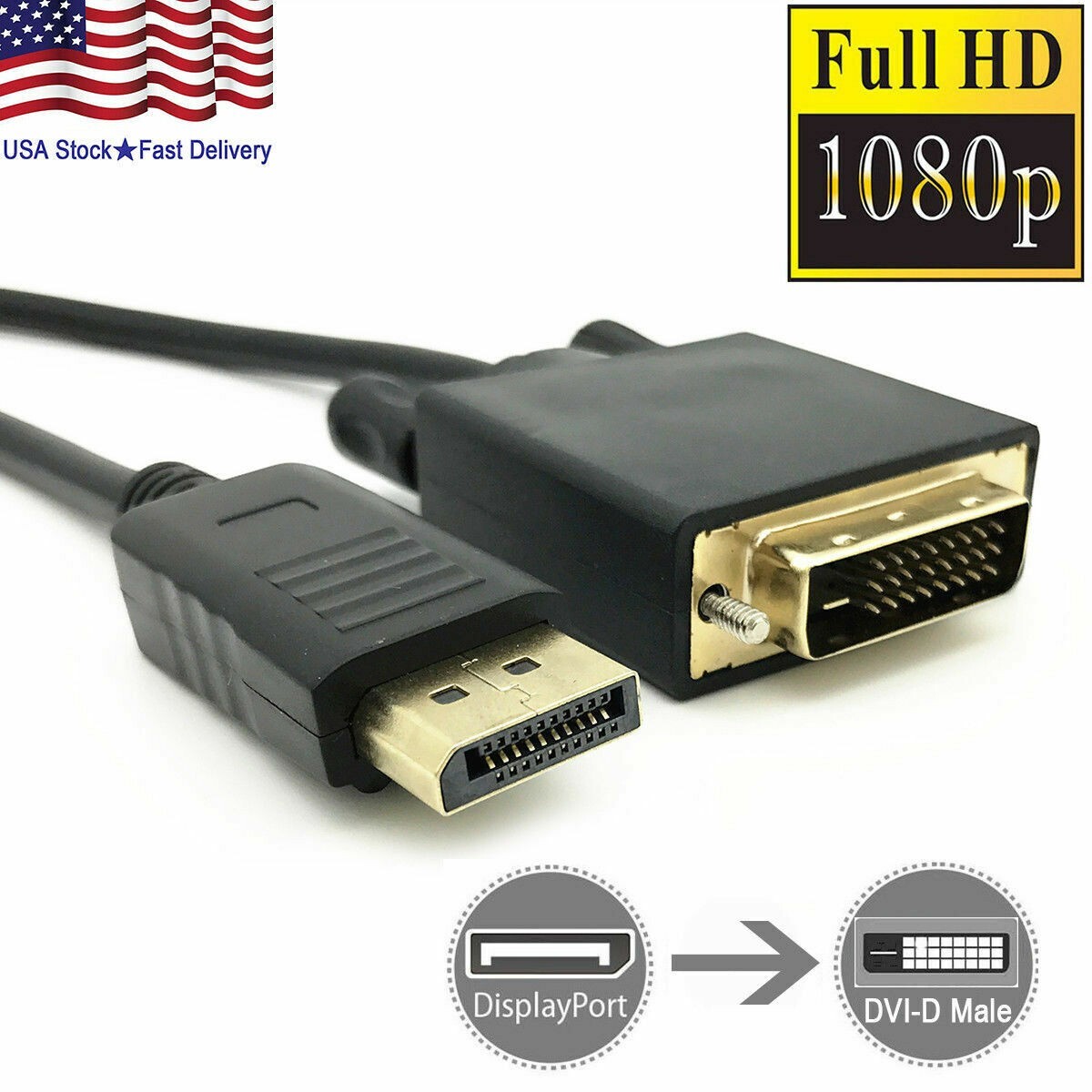 6/10/15 Ft Gold Plated DP DisplayPort to DVI-D Male Dual Link Cable 2k 4k 1080P
