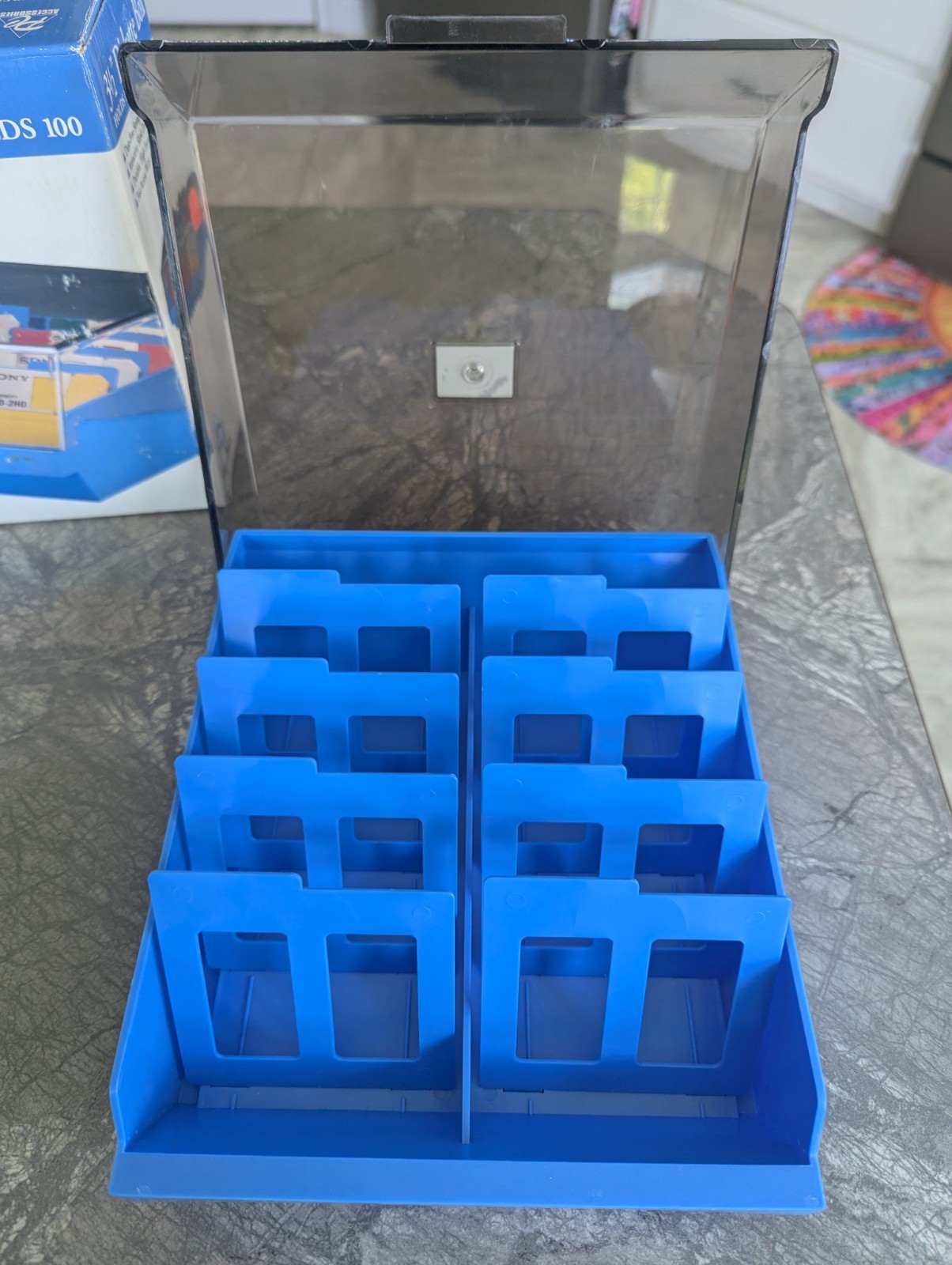 PC Accessories 3.5″ Diskette Floppy Disks Storage Box Blue 100 Capacity w/Box