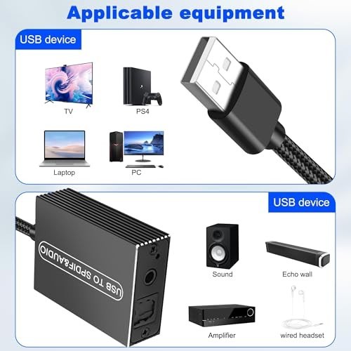USB to Optical SPDIF Toslink & 3.5mm Audio Adapter Converter for TV, PS5, PC – 1