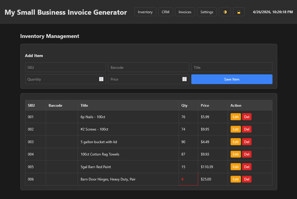 Universal O.S. – Small Business Invoice Generator, CRM and Inventory Management