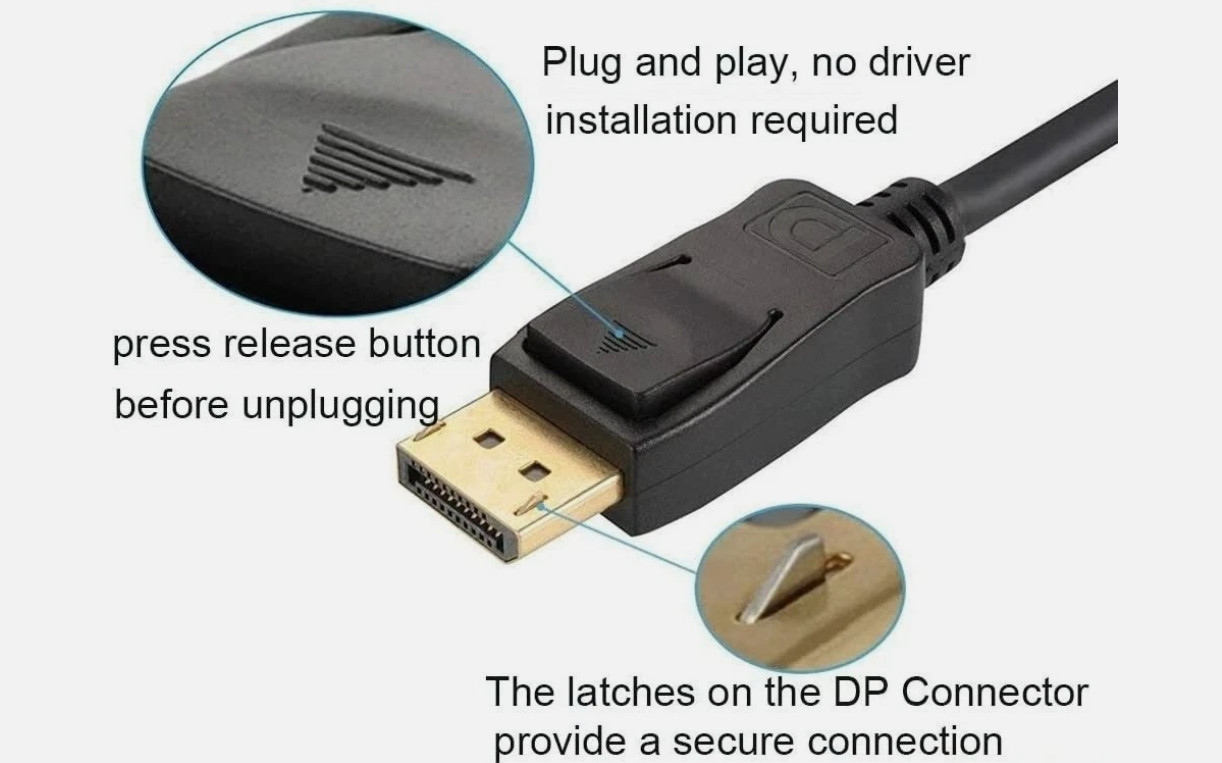 6FT DisplayPort Cable Male to Male, 4K High Definition DP Cord with Latches