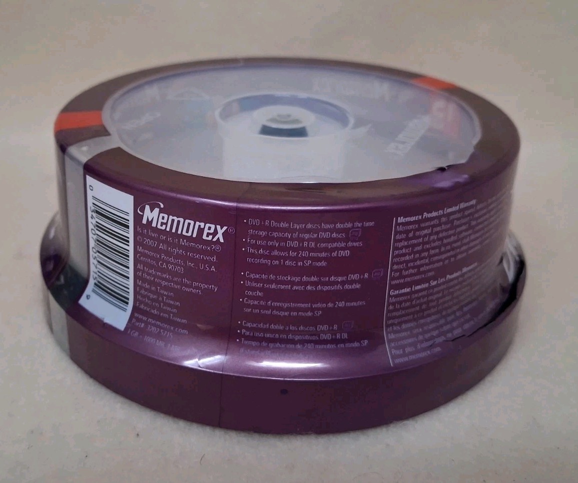 Memorex Double Layer DVD+R DL 15 pack 8.5 GB 240 Min 2.4x Blank DVDs RW NEW!
