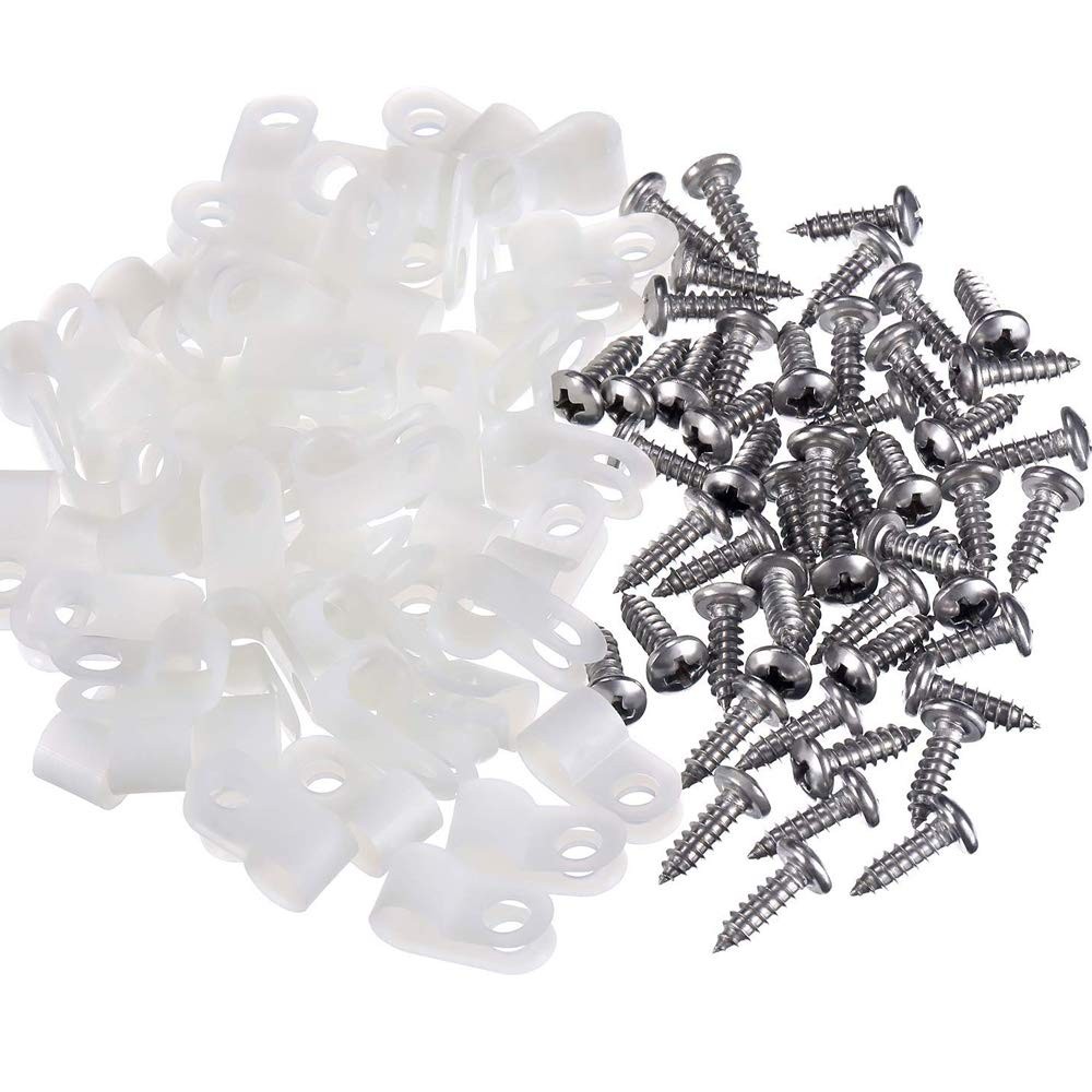 100 Pcs 1/4 Inch Rtype Cable Clips Clamp Kit Nylon Mounting Cord Fastener Clips