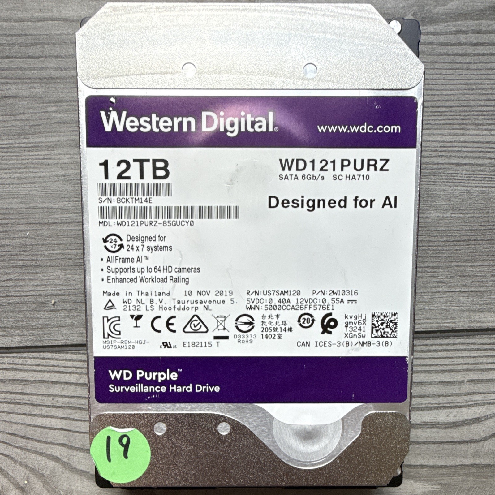 Western Digital WD Purple 12TB 3.5in SATA III 7200RPM 256MB WD121PURZ