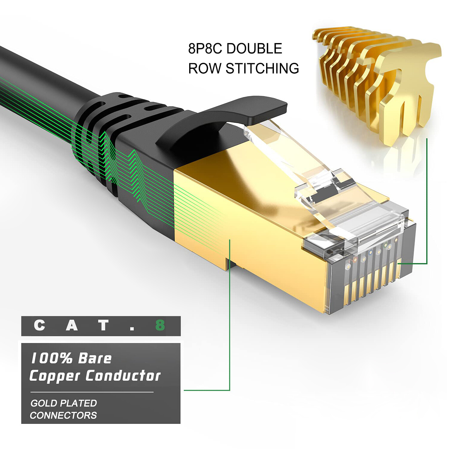 2023 Premium Cat8 Cat 8 Network LAN Patch Cord RJ45 Ethernet Cable Shielded Lot
