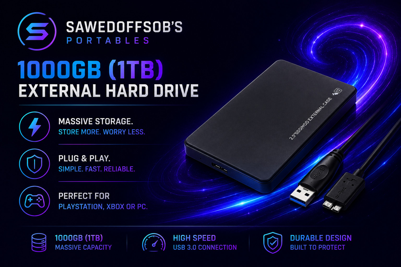 PC External Hard Drive for PS4/PS5 Windows MAC Unbranded 1000GB 1000GB 1TB