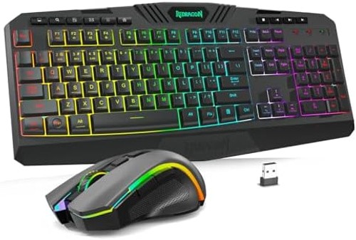 Redragon S101M-KS Gaming Keyboard and Mouse Wireless with Tri-Mode, RGB Keybo…