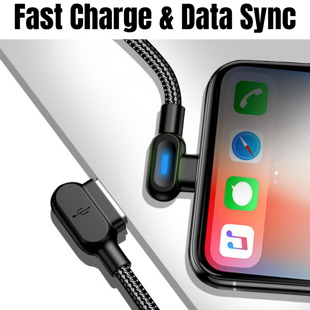 90 Degree USB Data Cable 3/6FT For iPhone 7 8 11 12 13 14 Charger Charging Cord