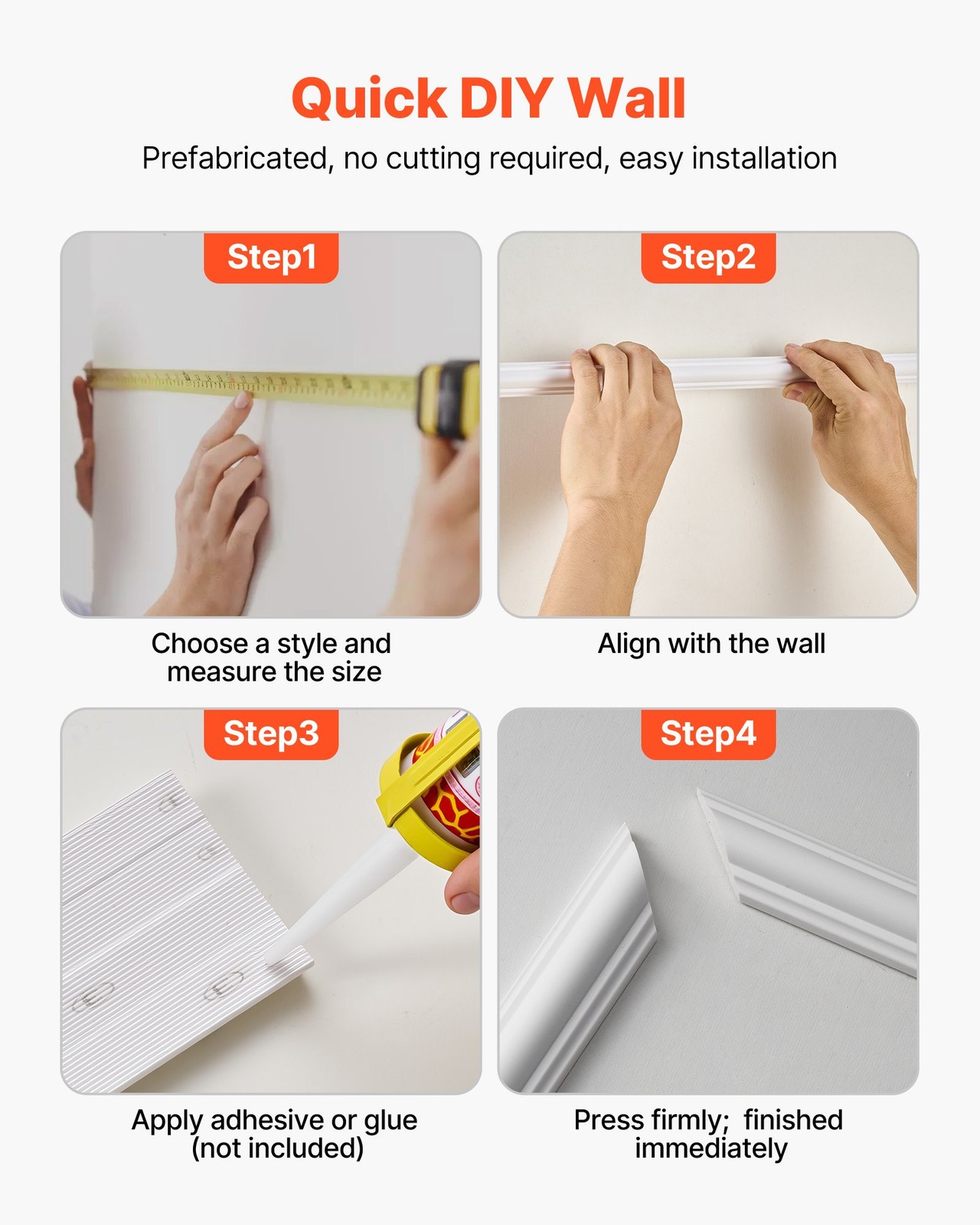 Wall Molding 3 Pack, Wainscoting Panels Kit, Lightweight Paintable Polystyrene,