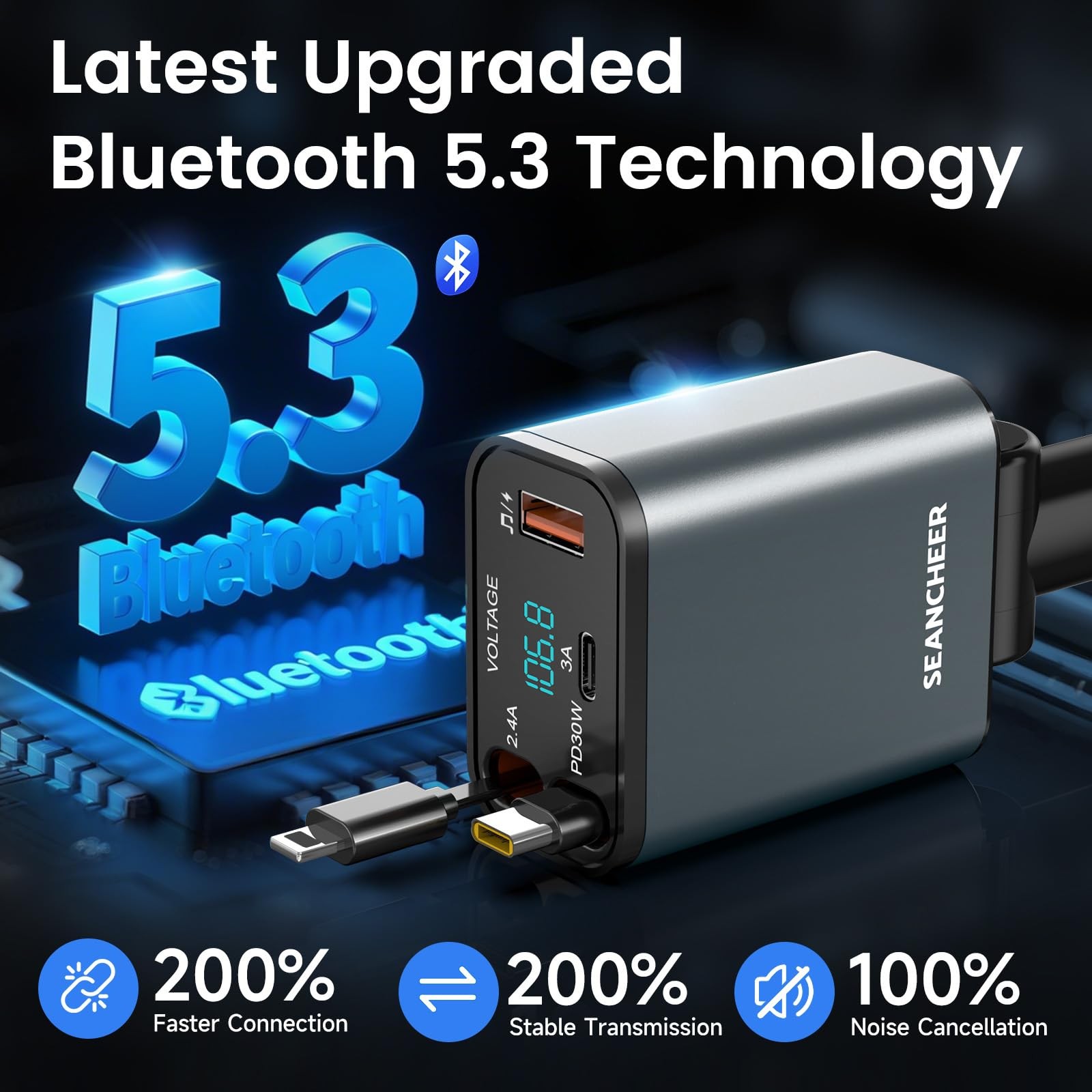 Car Bluetooth Adapter & Car Charger USB C, 69W Cigarette Lighter Adapter with…