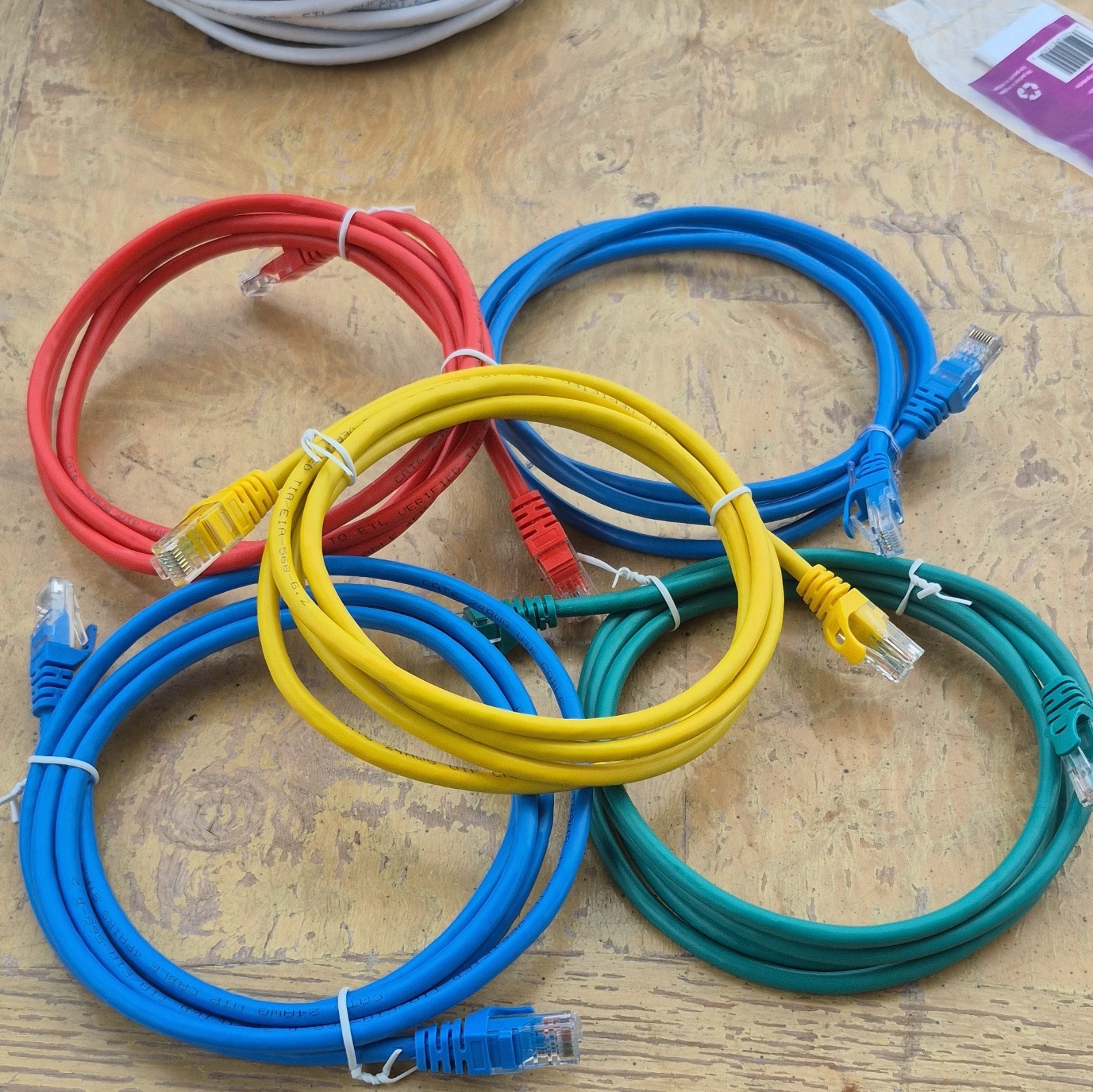 Cat6 Ethernet Cable Lot of 5 RJ45 Network LAN Patch Cords Mixed Colors Tested