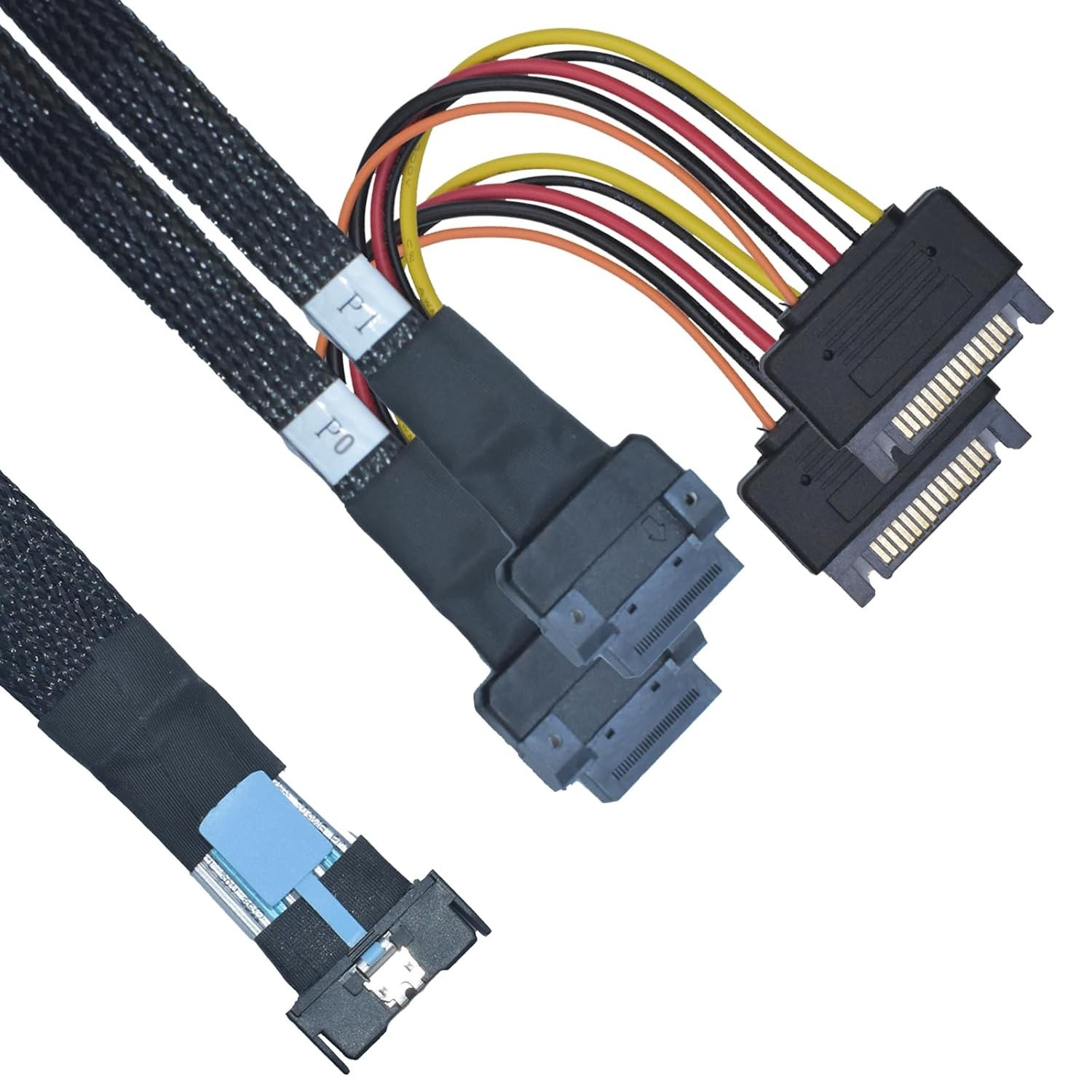 PCIe 5.0 MCIO x8 to 2 EDSFF E1 E3 Cable for E1.S E1.L E3.S E3.L SSD with 15P Pow