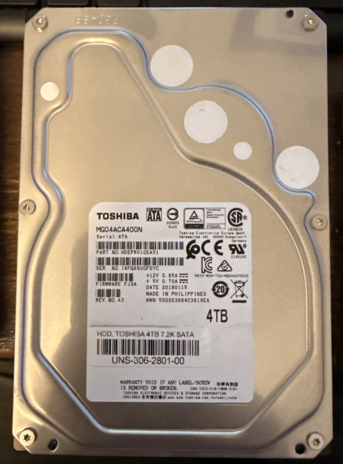 Toshiba MG04ACA400N HDEPR01GEA51 FJ3A 4TB 3.5″ SATA Hard Drive MNFD 2018
