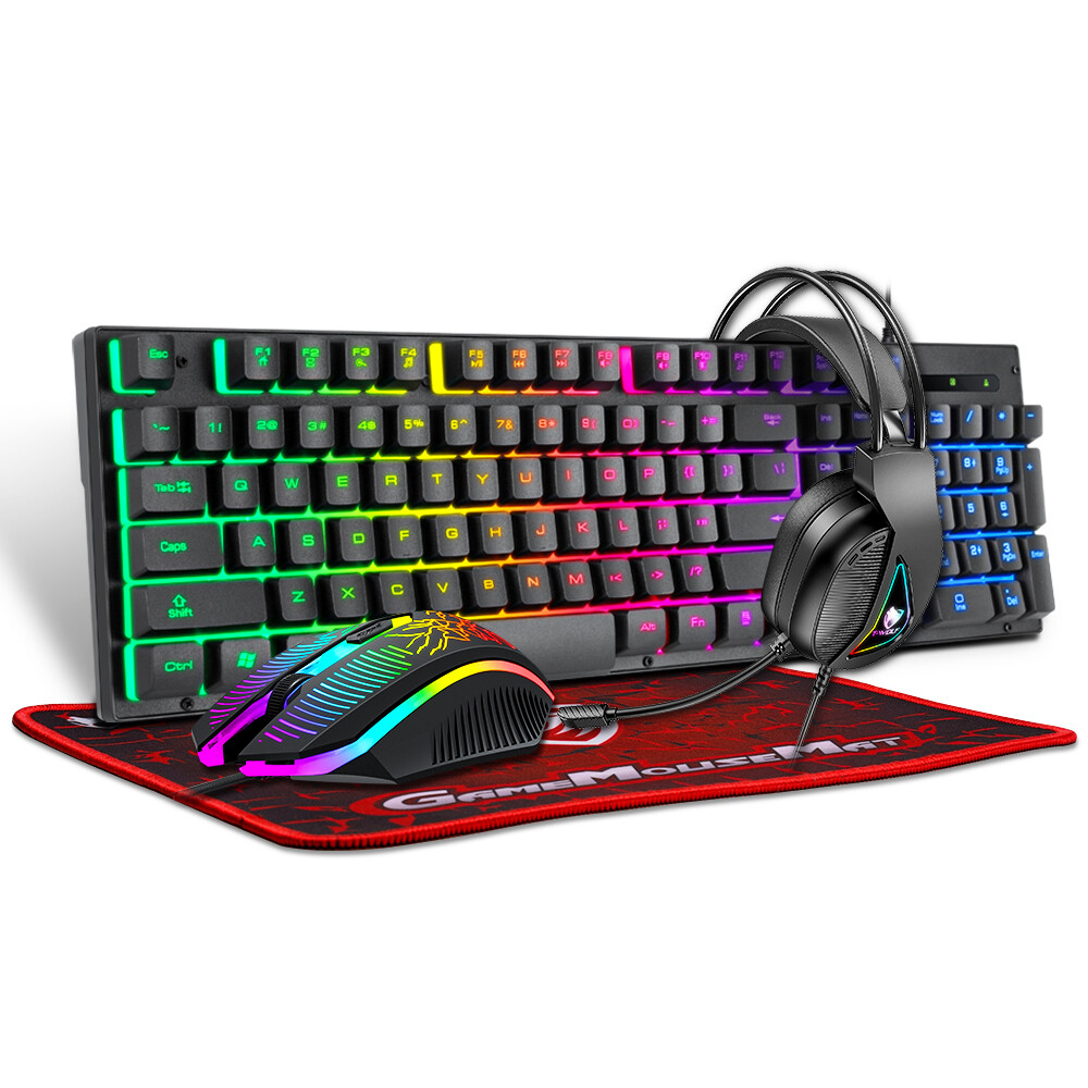 4 in 1 Gaming Keyboard Mouse & Headset & Mouse Pad Set RGB LED Gamer PC Bundle