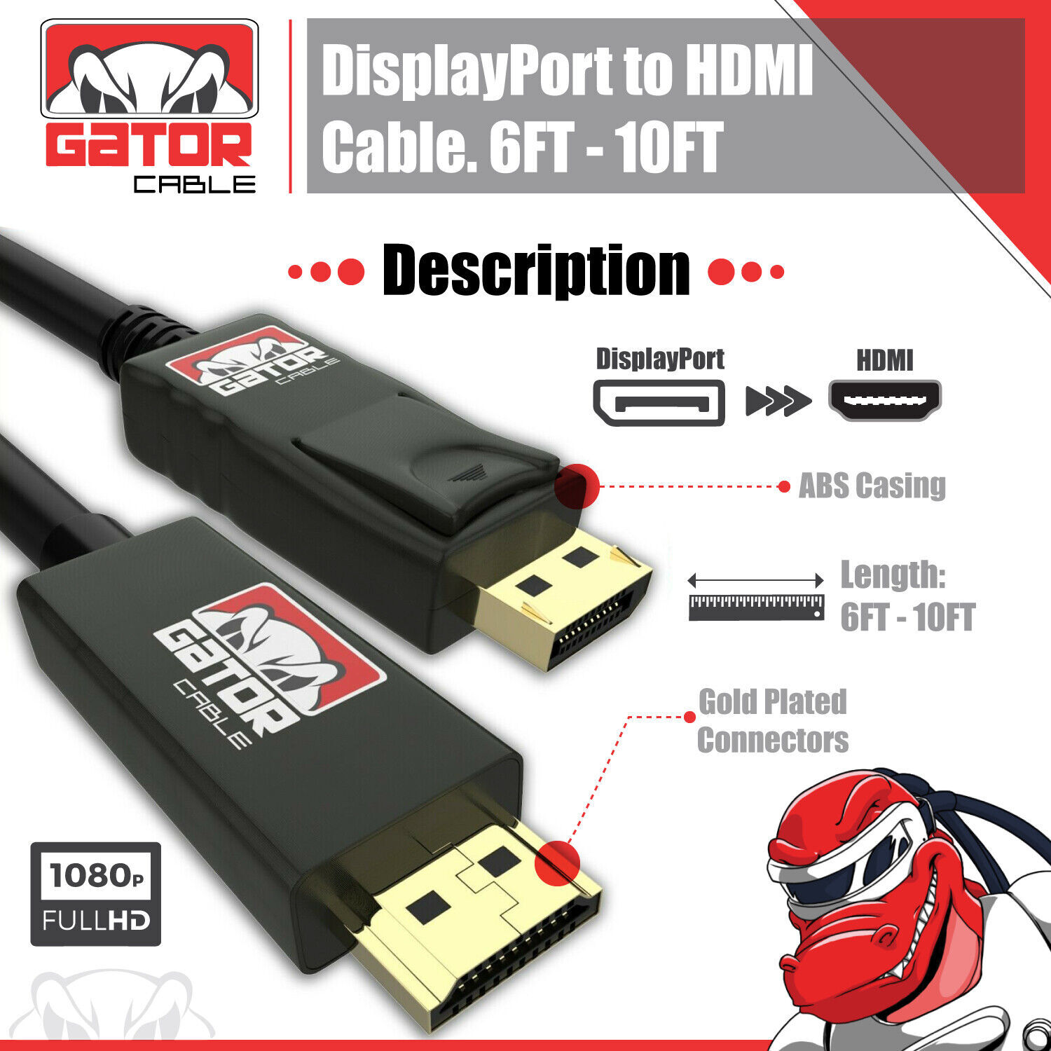 DisplayPort to HDMI Cable Adapter Converter Audio Video PC HDTV Monitor 1080P
