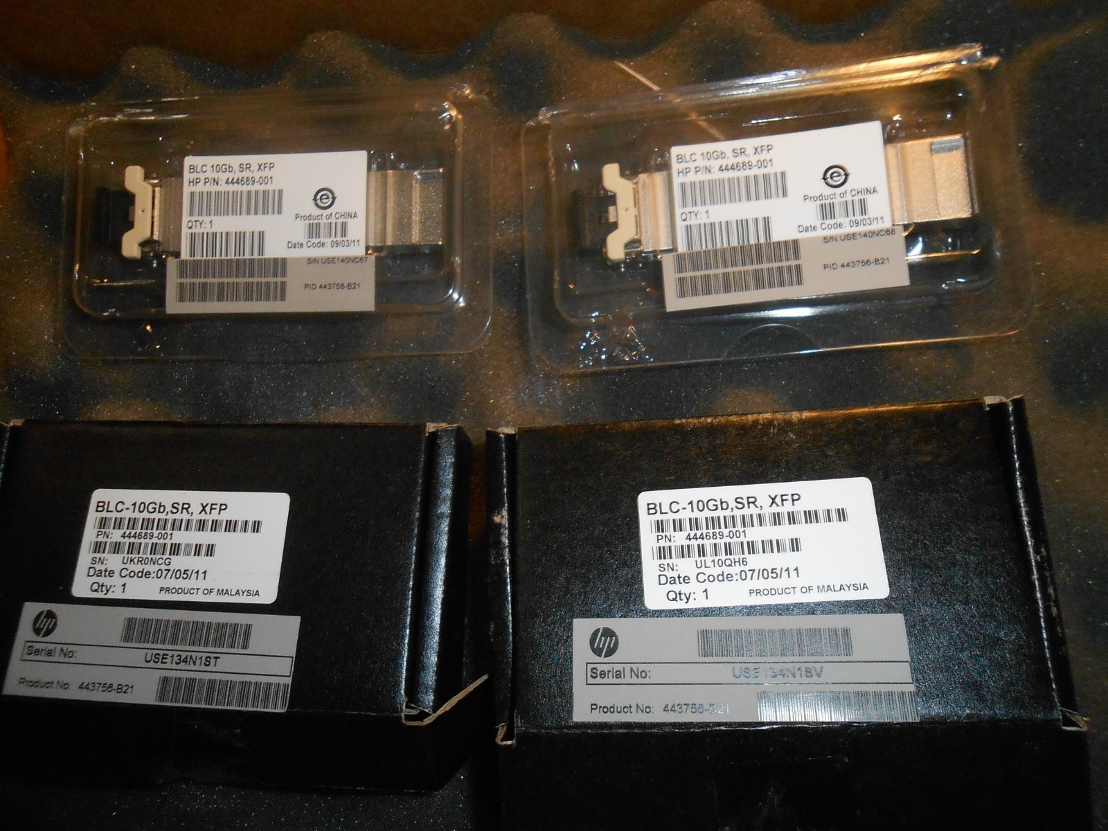 LOT OF 4 BLC-10Gb,SR, XFP HP P/N 444689-001 2 CHINA 2 MALAYSIA