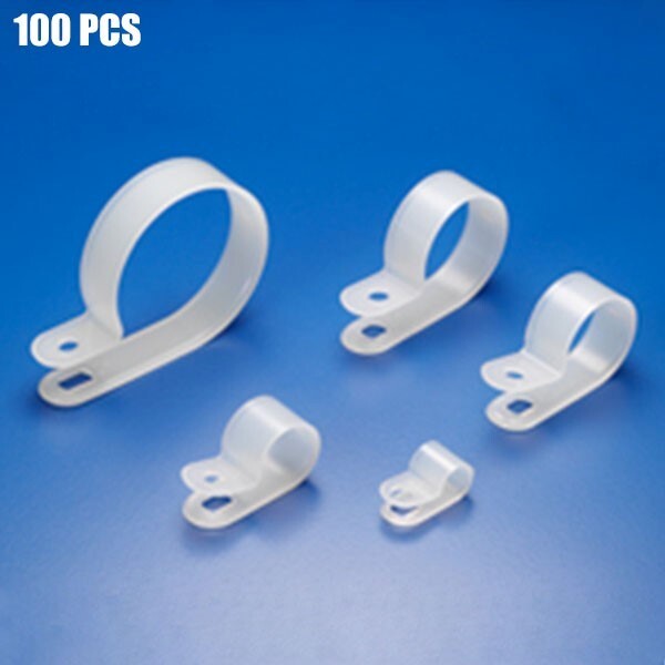 100 Pcs 1/2″ R-Type Cable Clamp Clip Cord Wire Organizer Management Clear White