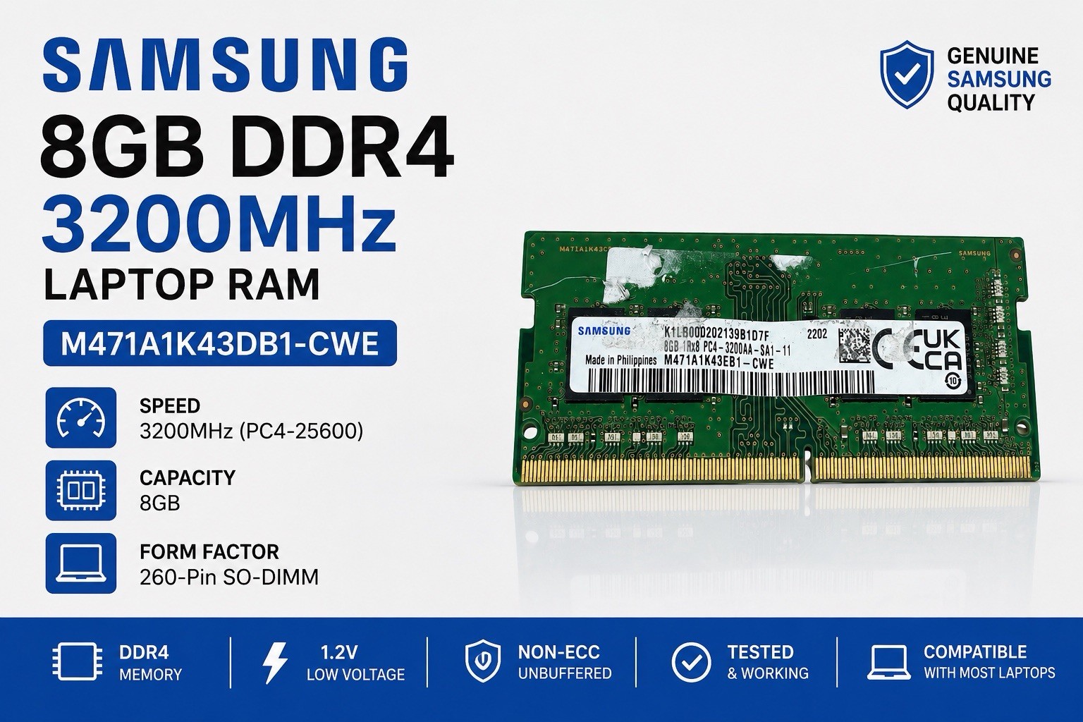 Samsung 8GB PC4-3200AA Laptop RAM Memory M471A1K43DB1-CWE