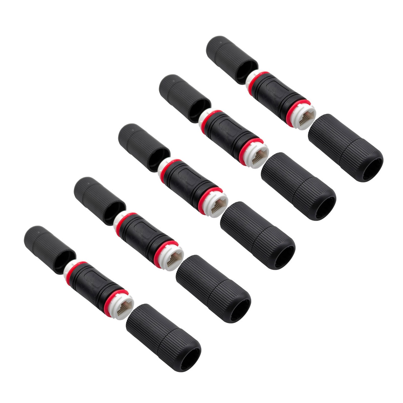 5 Set RJ45 Waterproof Cable Connector Outdoor Coupler Adapter Female For Cat5 6
