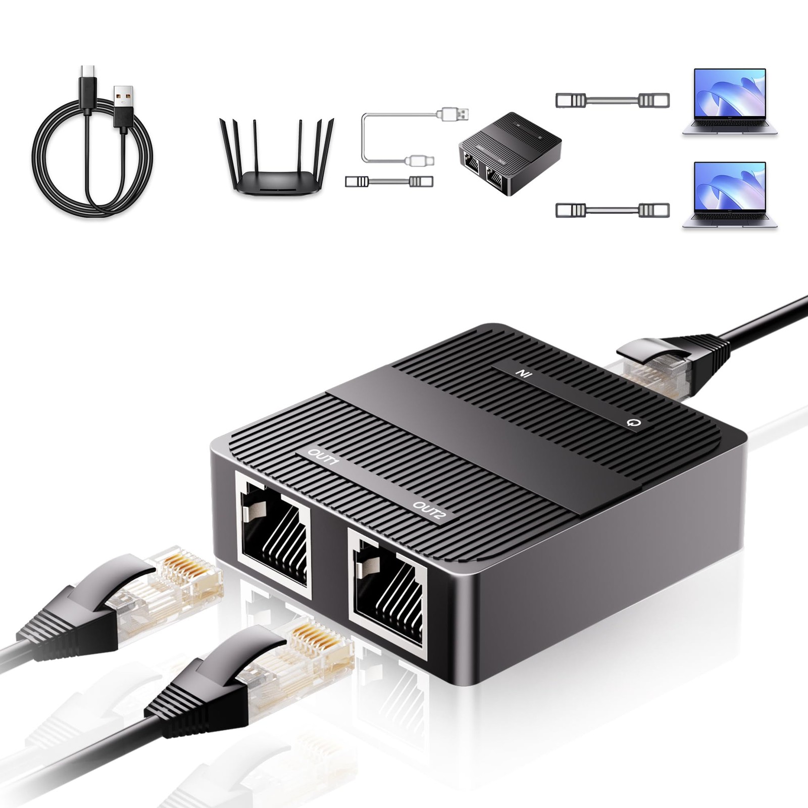 1 to 2 Gigabit Ethernet Splitter 3Port 1000Mbps Network Switch Dual LAN RJ45
