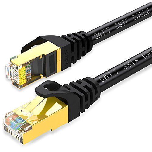 CAT7 U/FTP Gold Plated Shielded Ethernet RJ45 Network Patch Cable Cord 3ft Black