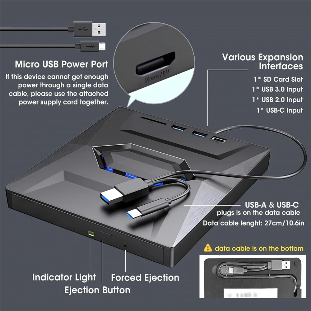 External CD DVD Drive USB 3.0 Writer Burner Player for PC Laptop Windows 11 10