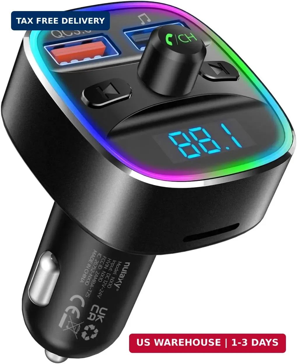 Nulaxy Bluetooth FM Transmitter, Bluetooth Car Adapter with Dual USB Charger Wir