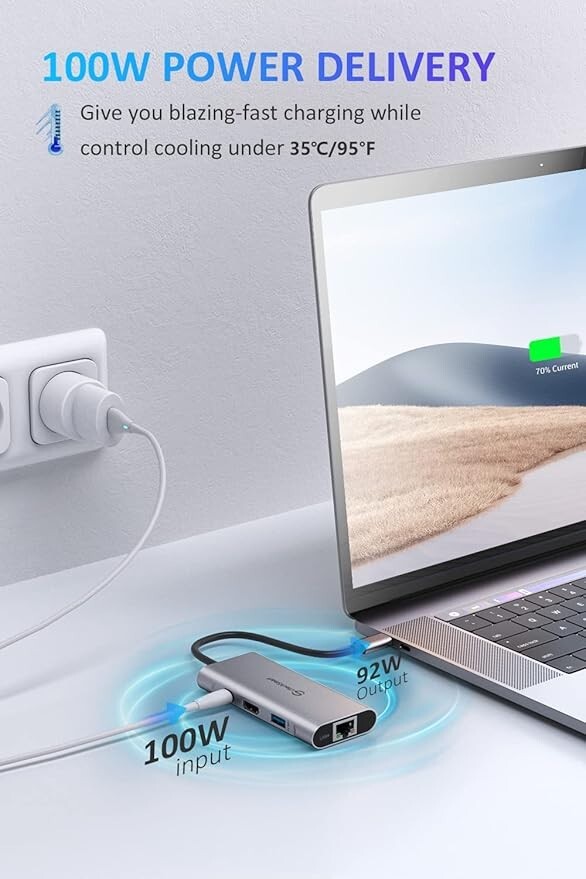UtechSmart USB C Hub, USB C Ethernet Multiport Adapter, 6 In 1 USB C to HDMI Doc