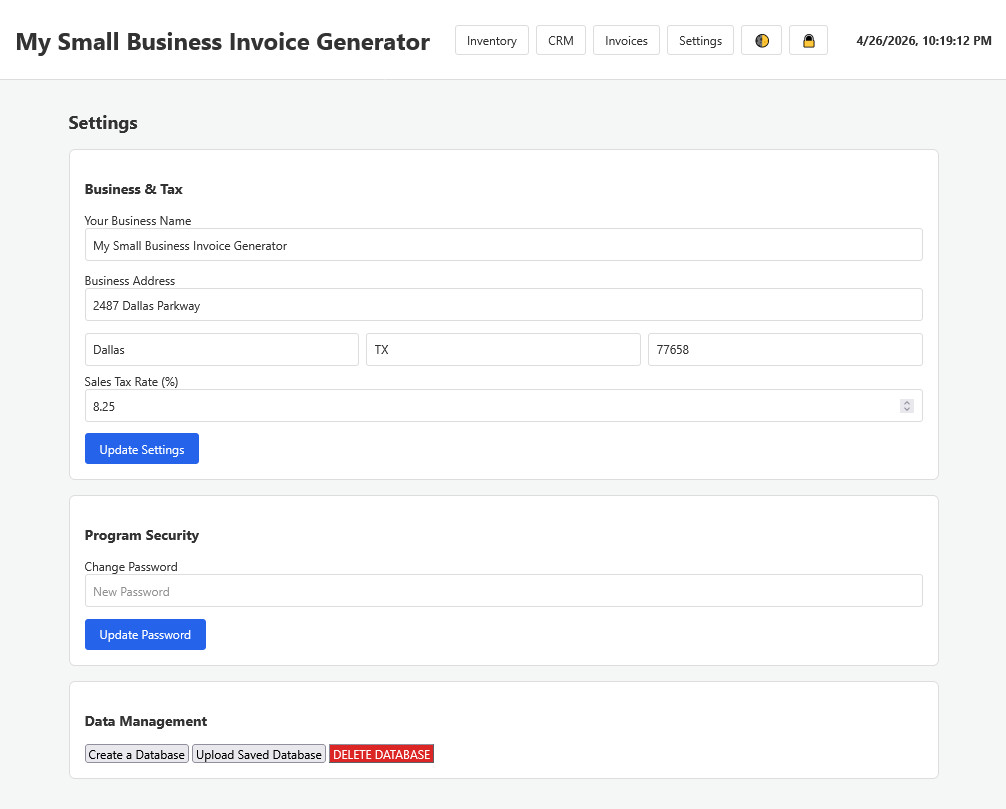 Universal O.S. – Small Business Invoice Generator, CRM and Inventory Management