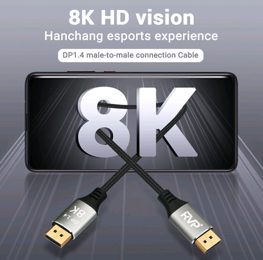 Display Port to Display Port Cable HDR DP 1.4 Male to Male 8K UHD Cord 5/10/15FT