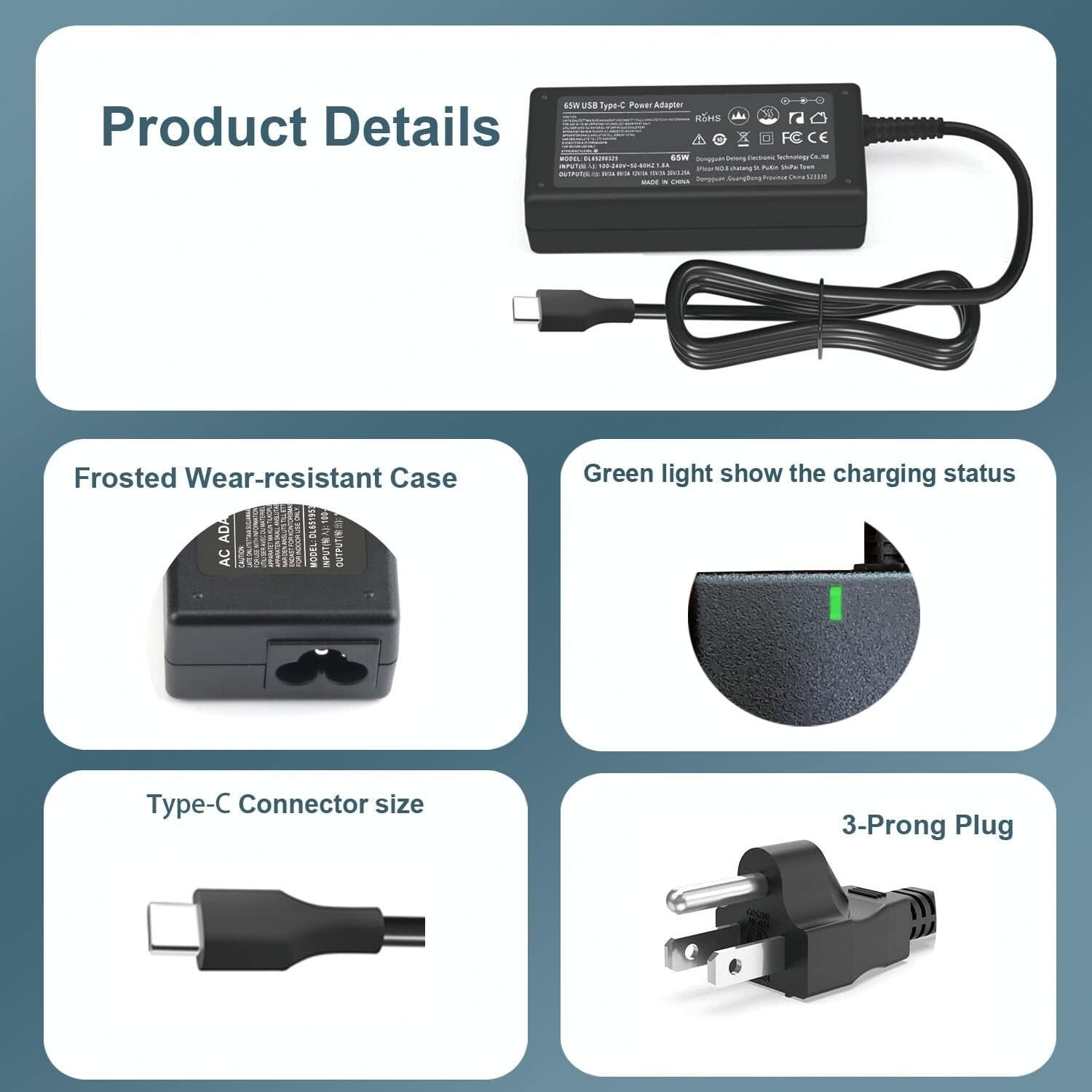 Replacement 65W USB C Charger for Lenovo ADLX65YLC3D ADLX65YCC2D & More