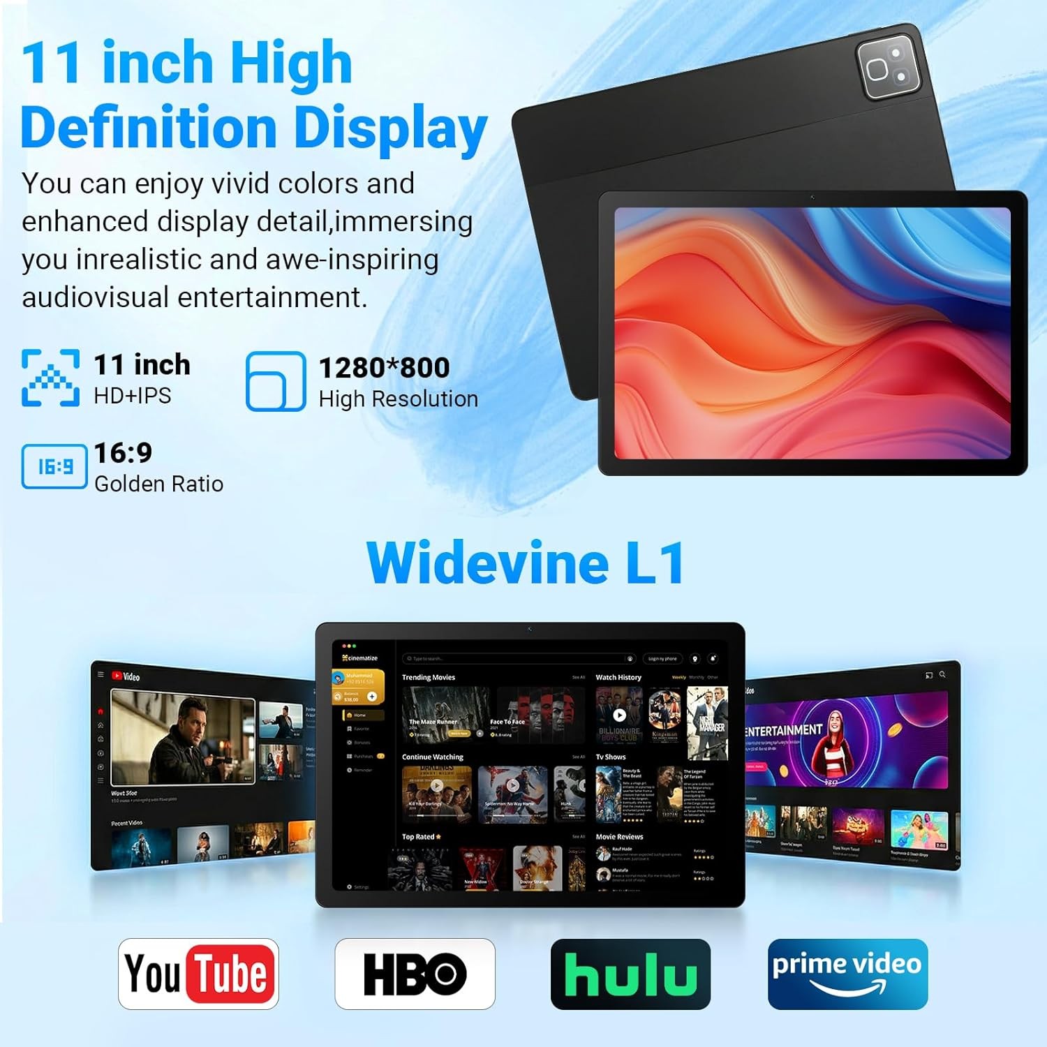 Android 16 Tablet 11 inch 30GB RAM 128GB ROM 7800mAh WiFi 6 BT 5.4 Dual Camera