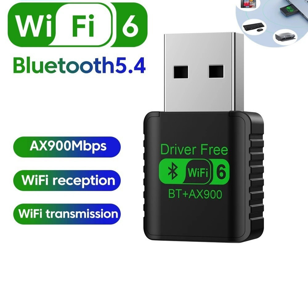 WiFi 6 USB Adapter AX900 Dual Band 2.4G/5GHz BT 5.4 Dongle for PC Win10/11