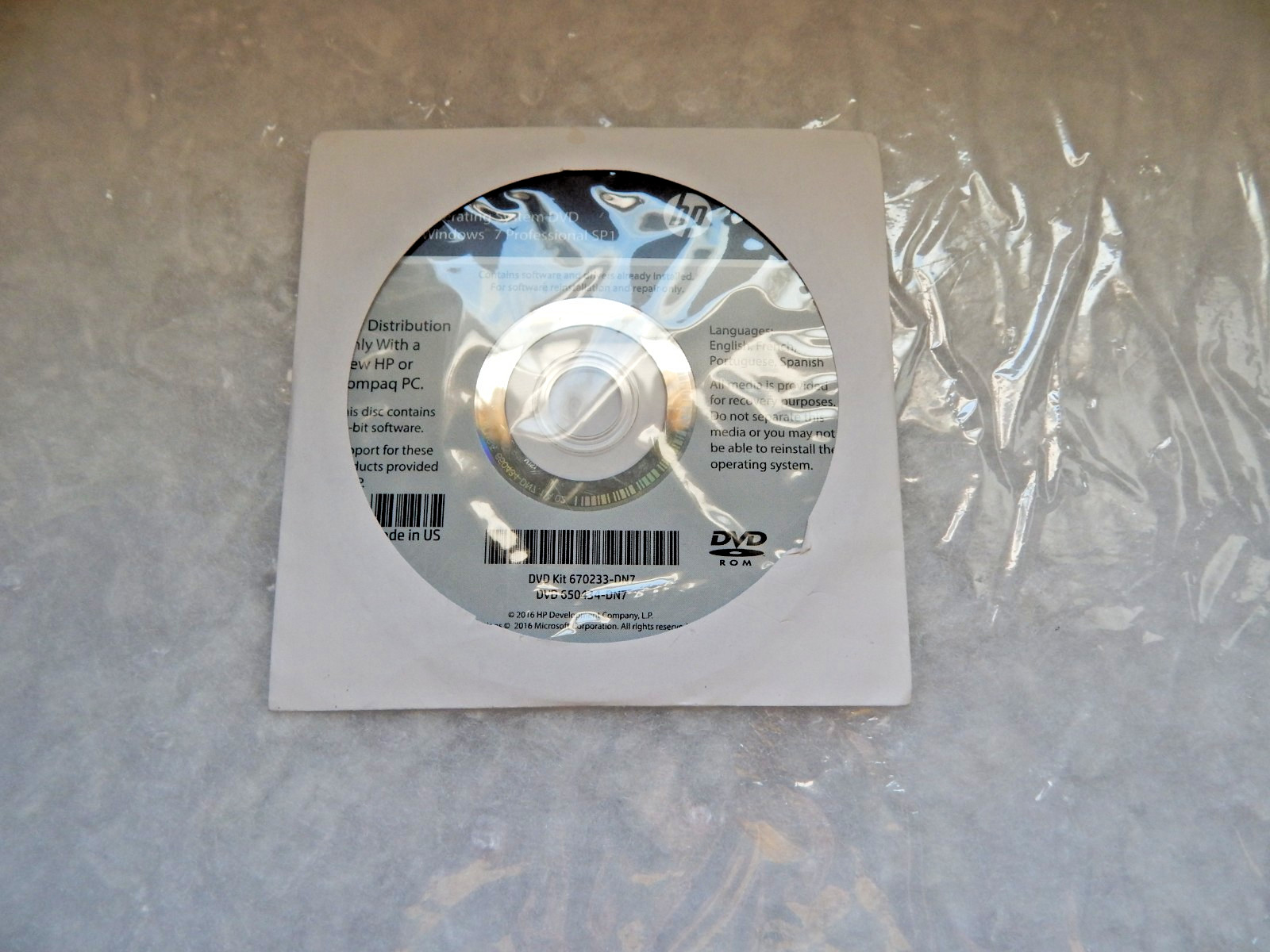 HP Operating System DVD – Windows 7 Pro SP1 64-bit 670233-DN7 No PRODUCT KEY #88