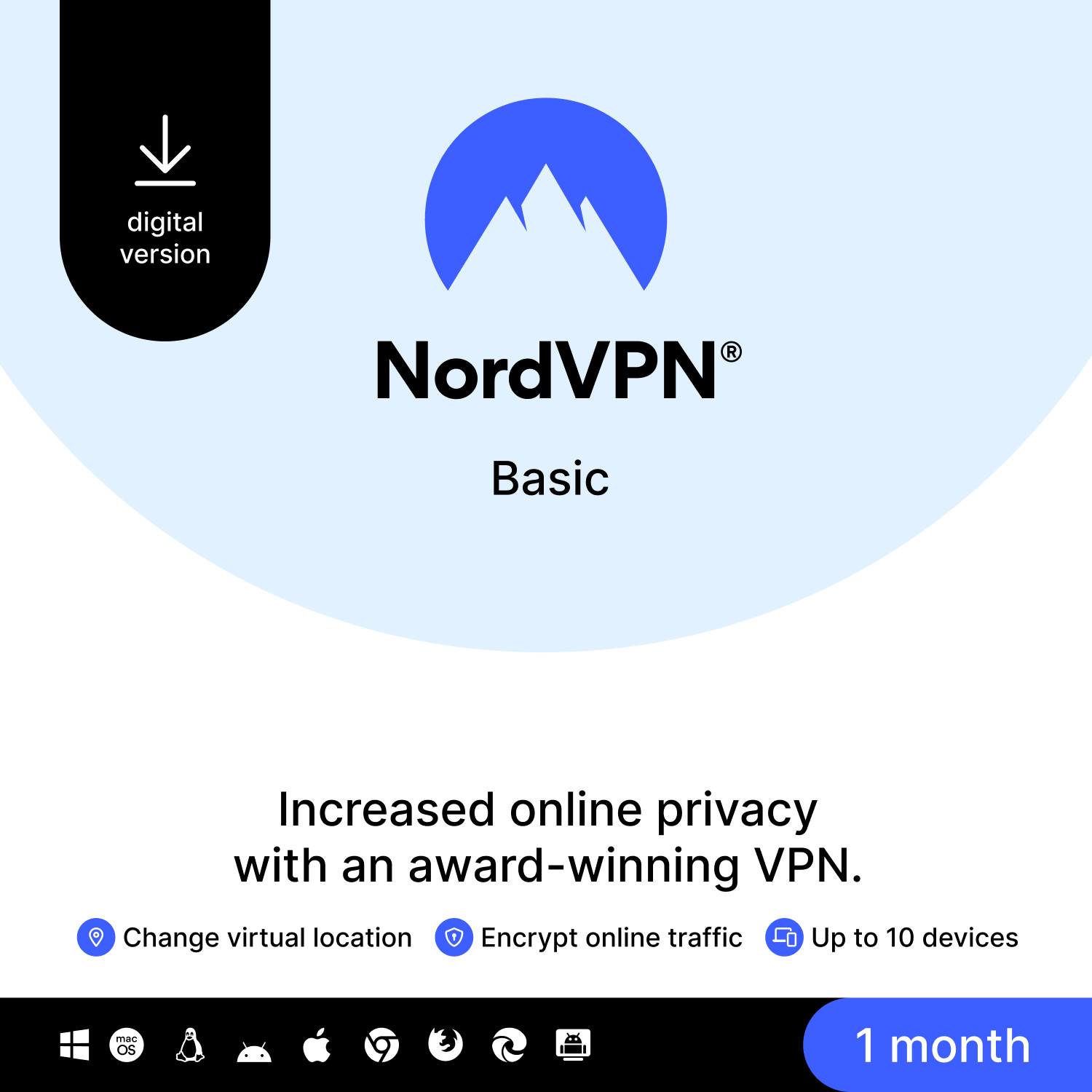 NordVPN Basic – 1-Month – Premium VPN Software – 10 Devices