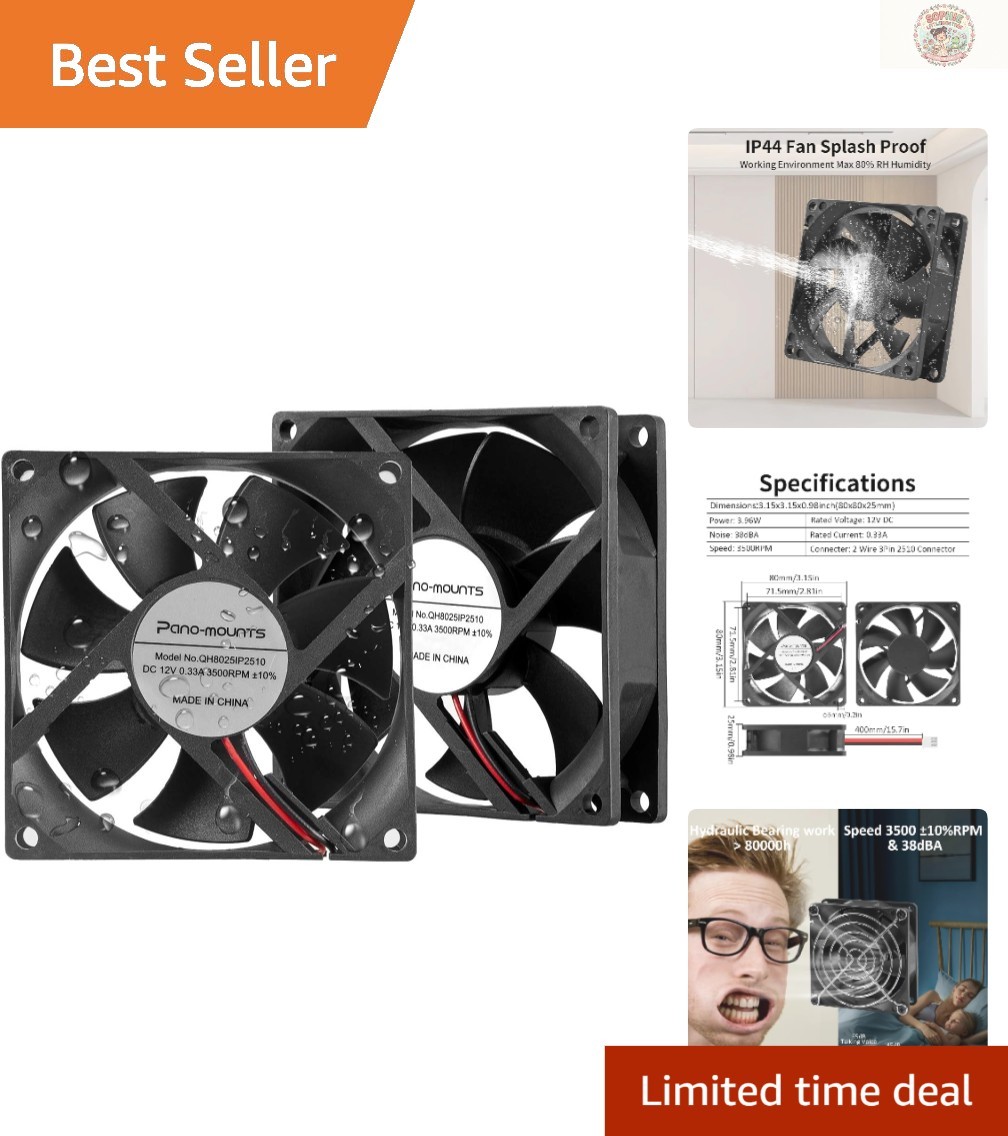 Durable 80mm High Airflow Fan 2-Pack – 12V DC for Refrigerators & Industrial Use