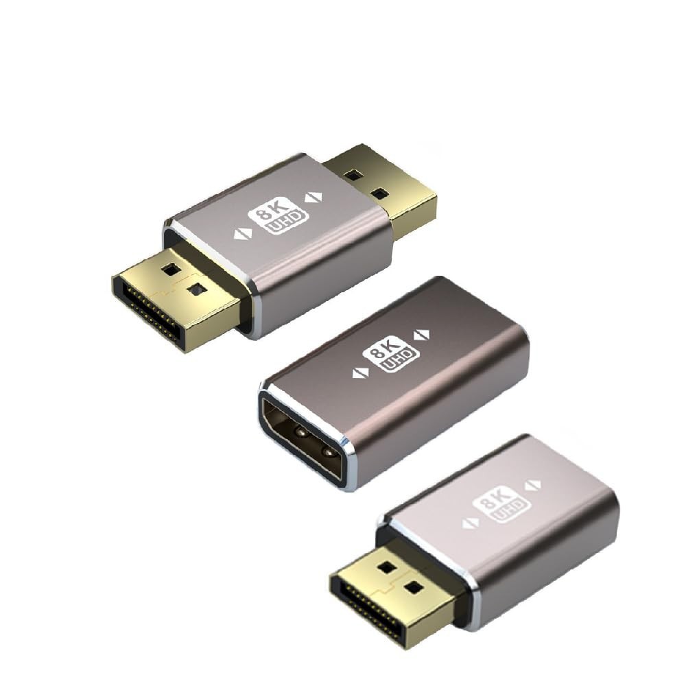 8K DisplayPort Coupler Adapter 3 Pack – Male to Female, Male to Male, Female to