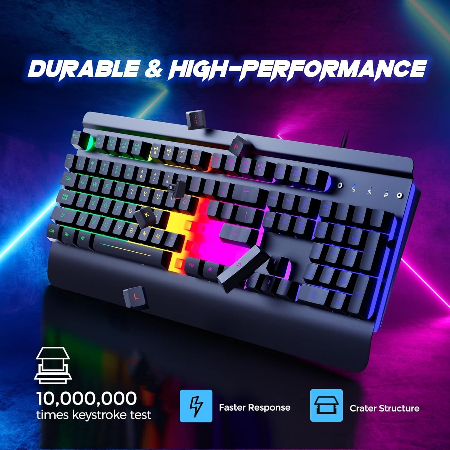 Large Print Backlit Keyboard, Wired USB Lighted Computer Keyboard with 7-Color