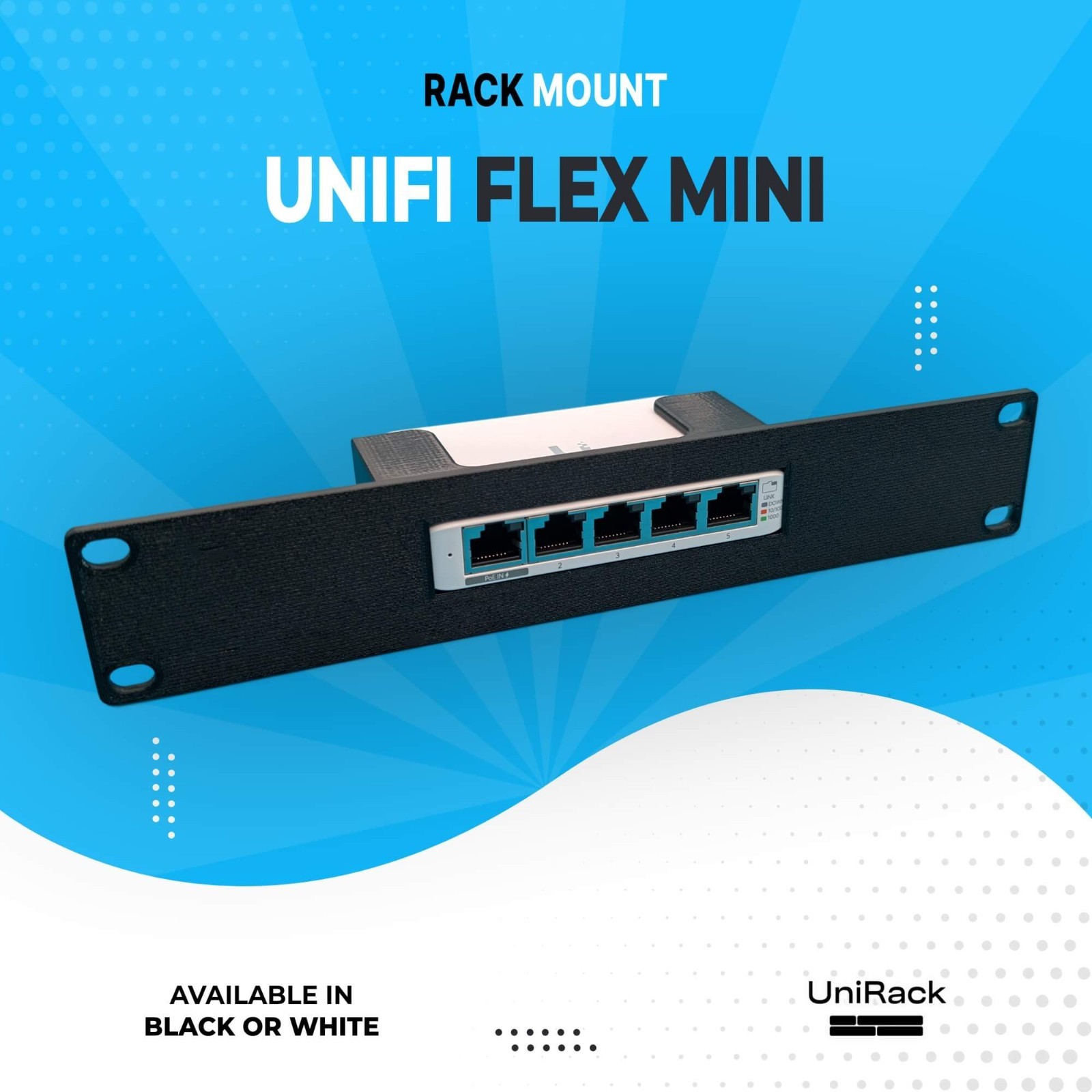 10″ Rack Mount for UniFi Flex Mini – Multiple Sizes Available – Black or White