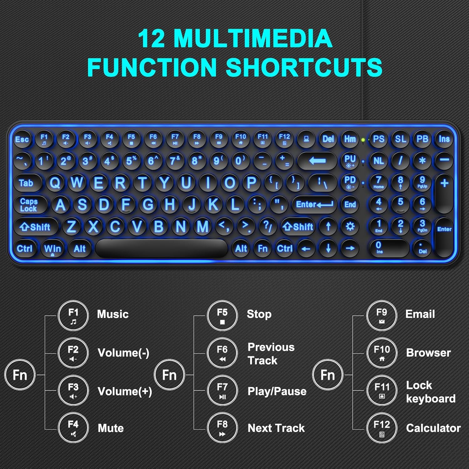 Large Print Backlit Keyboard,Usb Wired Lighted Computer Keyboard with 7-Color Ba